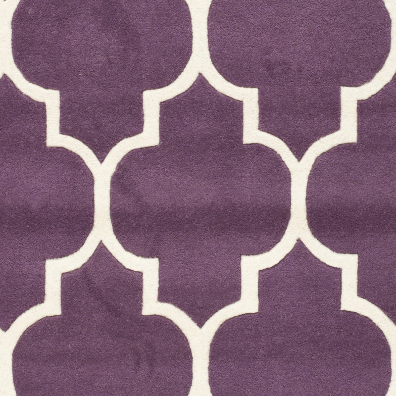Tapis mauve / ivoire en laine touffeté et fabriqué à la main à motif géométrique Carolene, Carré 8 pi 9 po