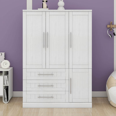 Armoire penderie 4 portes avec 3 tiroirs de rangement intégrés