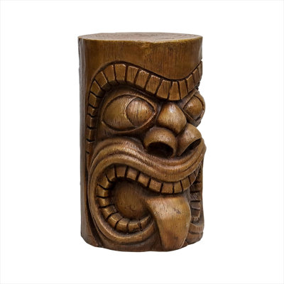 19.6-Inch Decorative Tabletop Statue, Tiki-Style Fiber-Reinforced Concrete Sculpture in Classic Brown