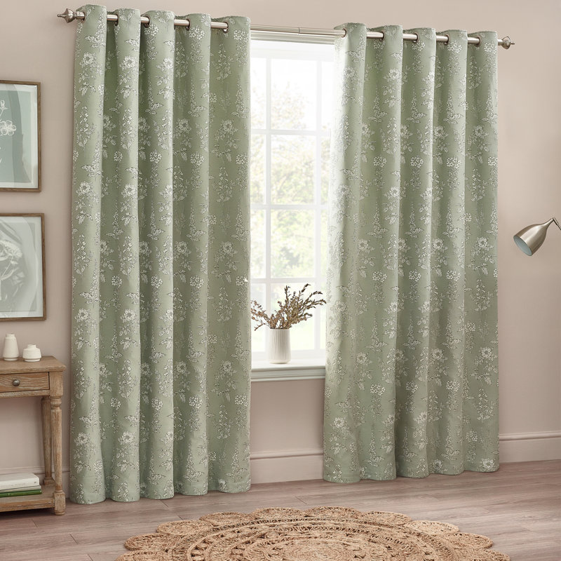 Room Darkening Curtain Pair, Sage, 168cm Width x 137cm Drop