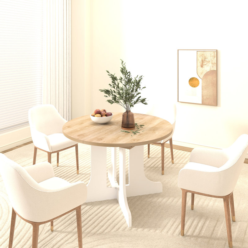 Table de salle à manger ovale extensible avec rallonge amovible, 150 x 110 cm, blanche, plateau
