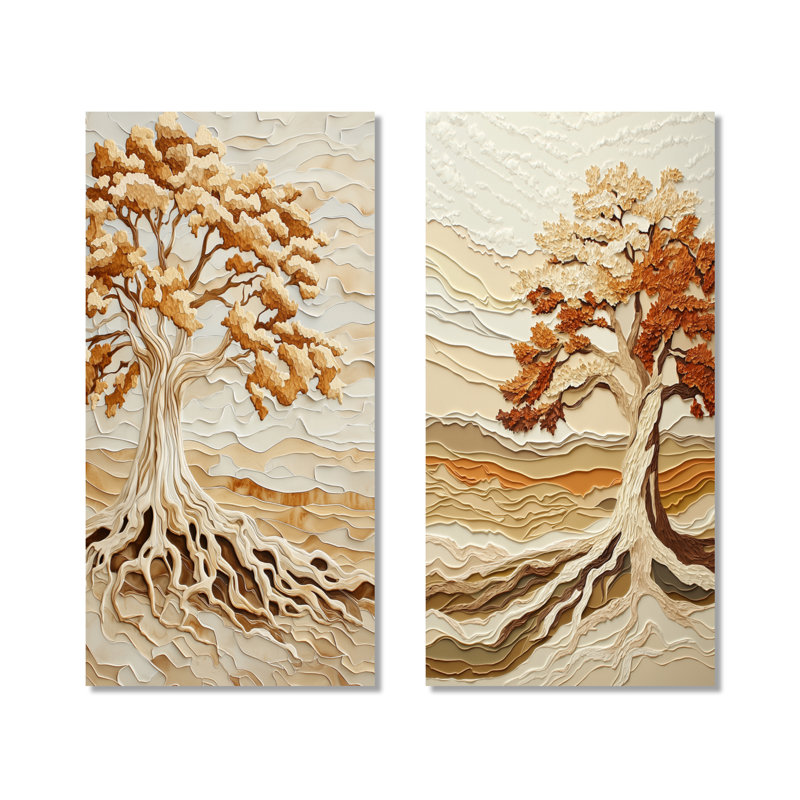 «Autumn Roots of Baobab Tree - Orange Woodland», ensemble de 2 impressions murales en métal orange, 40" H x 40" W