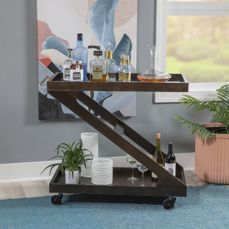 Jeidan Solid Wood Bar Cart, Umber
