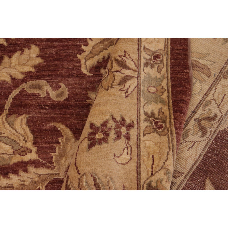 Tapis rouge / brun clair en laine noué à la main 10 pi x 13 pi 8 po de style oriental Dorn