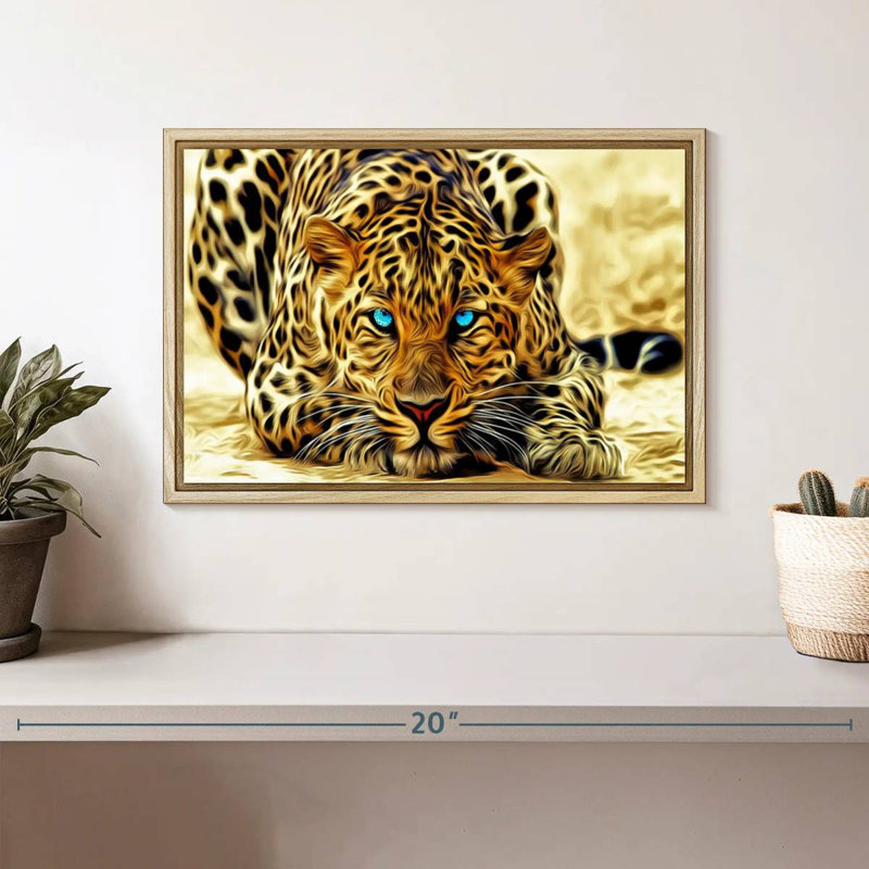 Jaguar aux yeux bleus, Cadre flottant en bois naturel, 13 po x 9 po