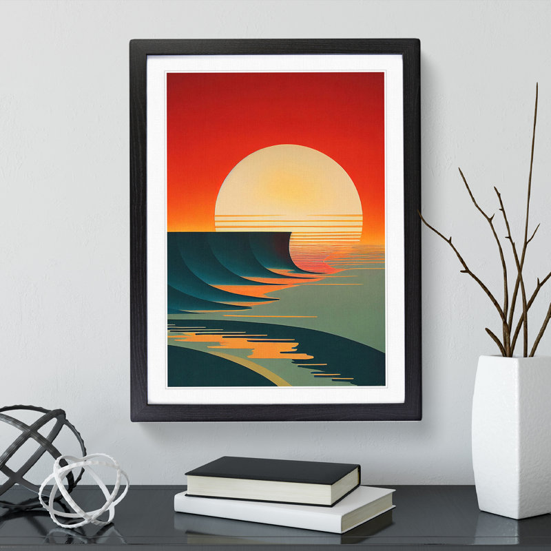Deco Ocean Sunset No.2 - Framed Print, Black, 34cm H x 25cm W x 2cm D