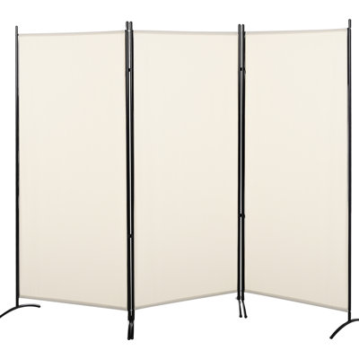 6' Privacy Screen, 3 Panel Room Divider Beige. Double-hinged Folding Form. Metal Frame, Solid. Space Saving. 73.32" H X 99.5" L 20.19" D. Home Decoration Goods Divider, Beige Barricade. Folding.