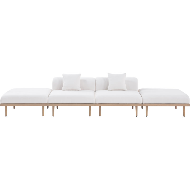 Madeleine 142" Resilient Water Resistant Olefin Fabric Upholstered 4Pc. Outdoor Patio Modular Sofa, Cream