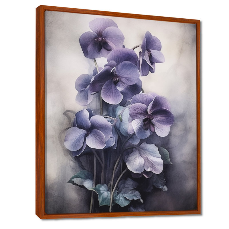 Mauve gris, violettes, rêve II - art mural floral, H 40 po x l 30 po x P 1,5 po, Cadre flottant brun