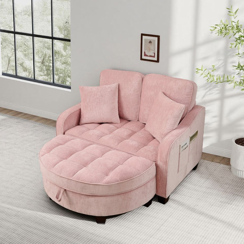 42.68''Oversized Convertible Chaise Lounge With Storage Ottoman, Pink