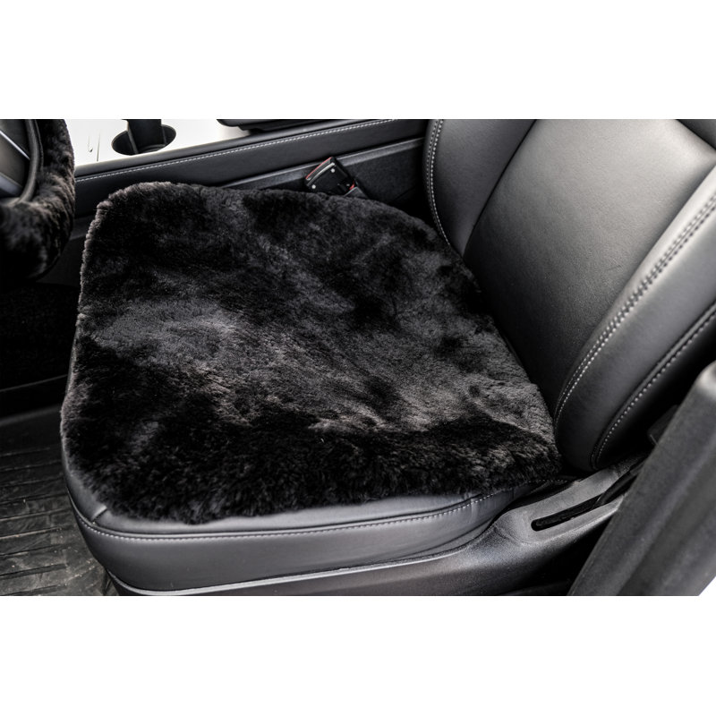 Tie Genuine Sheepskin Fur Car Seat Pad, Black