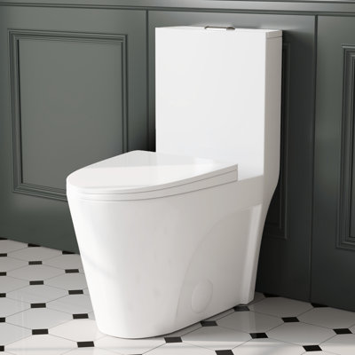 1.6 GPF Dual-Flush Elongated One-Piece Toilet, Modern Floor-Mounted Toilet With Soft-Close Seat