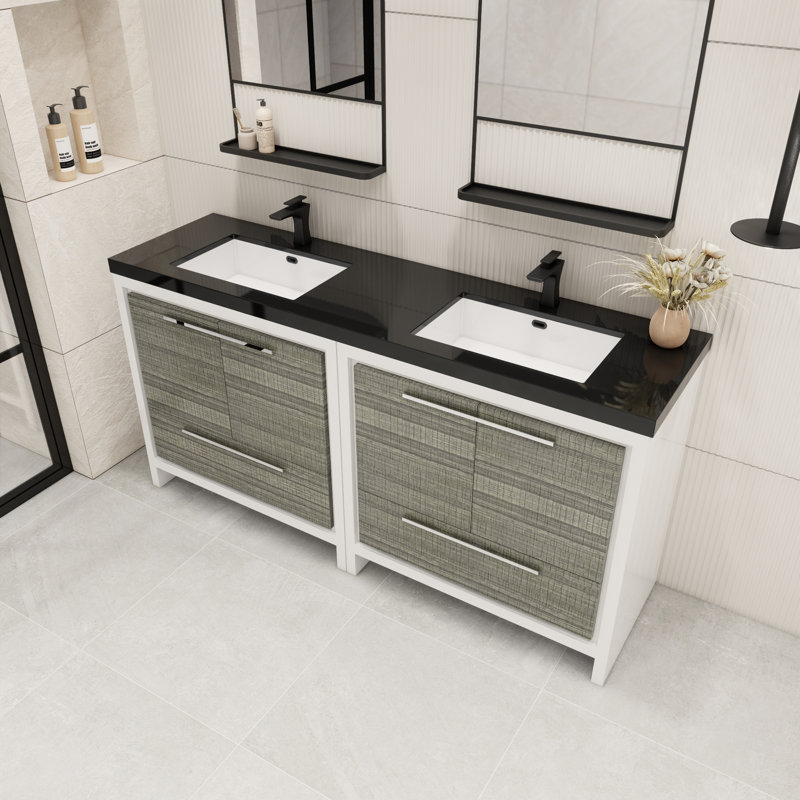 Catori 72" Double Bathroom Vanity Set, High Gloss Ash Gray