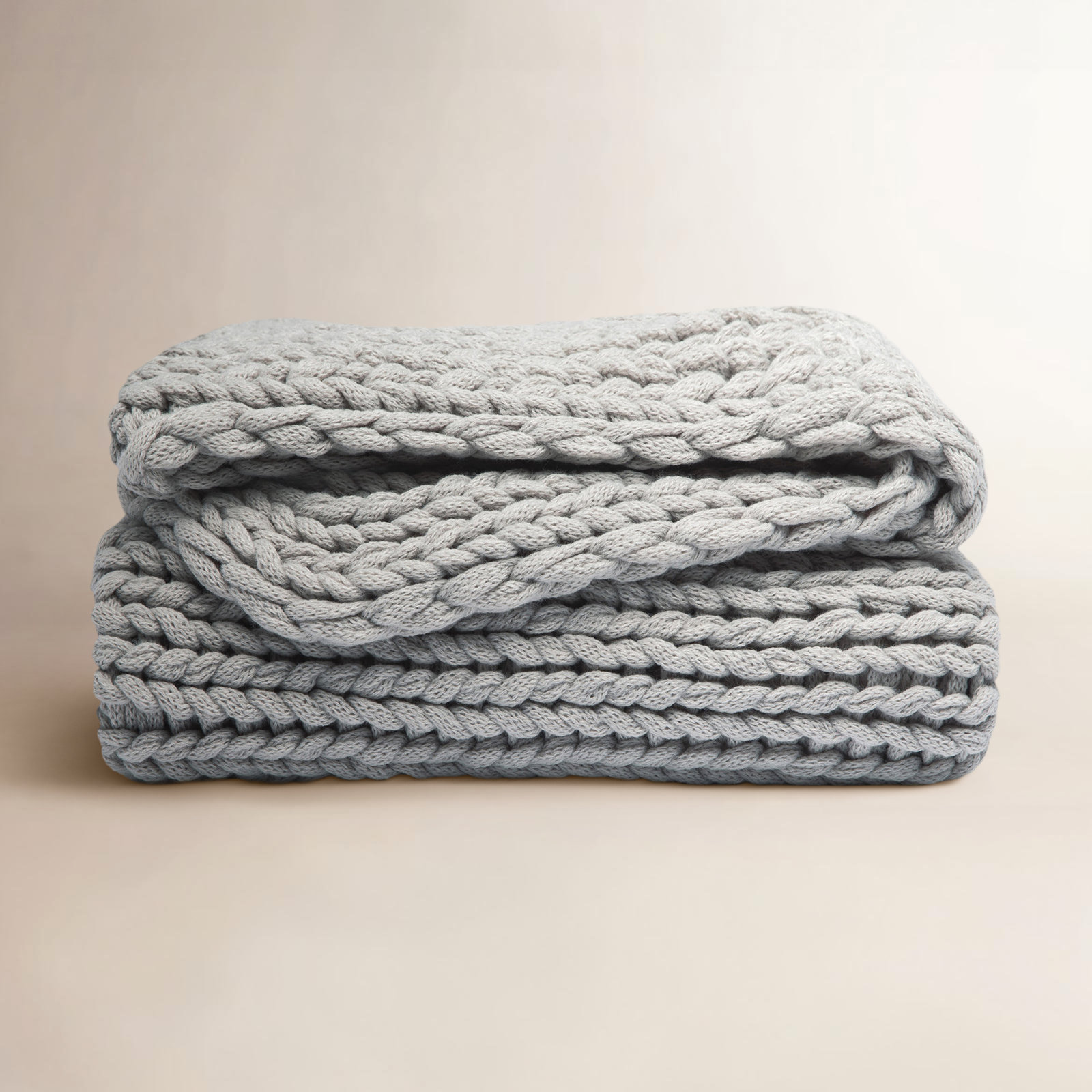 Handmade Knit Throw Blanket, Light Gray
