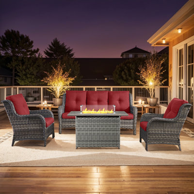 Carolina 5 - Person Sofa Seating Group With Fire Pit And Cushions by Hummuh