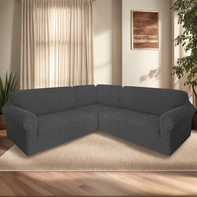 Soft Jacquard Stretch Sofa Covers For Sectional Corner Sofas - 3-Piece Soft & Washable Couch Slipcovers For 7-Seat Corner Sofas