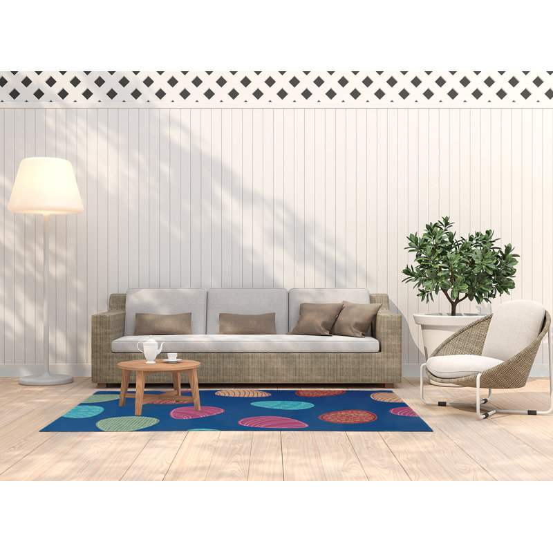 Tapis bleu / rouge en chenille tissé à la machine Elioth, Rectangle 3 pi x 5 pi