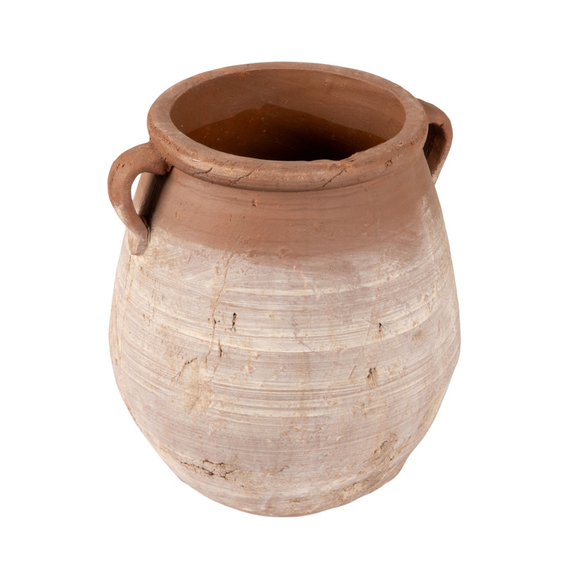 Large Round Terra-cotta Urn, Whitewashed
