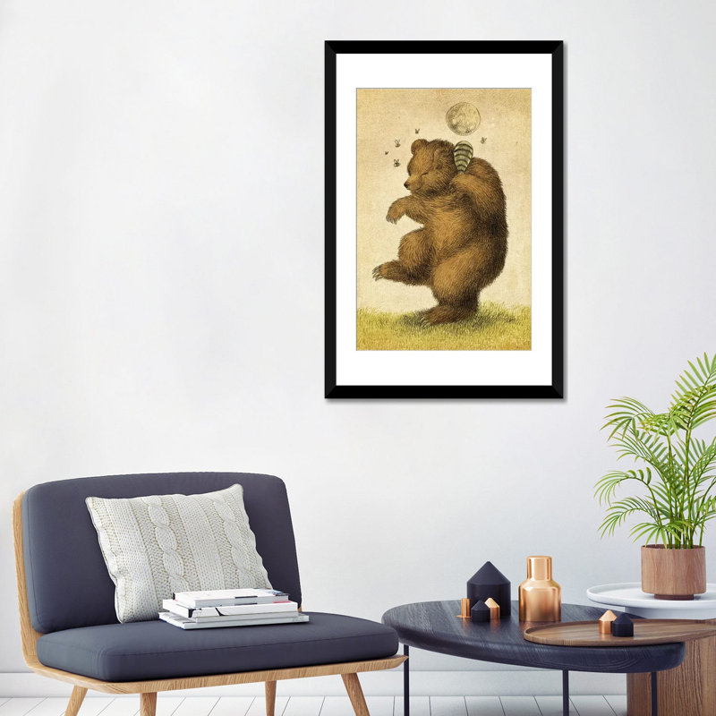 « miel ours », impression sur toile, H 24 po x l 16 po x P 1 po, Papier d'art encadré noir, Blanc