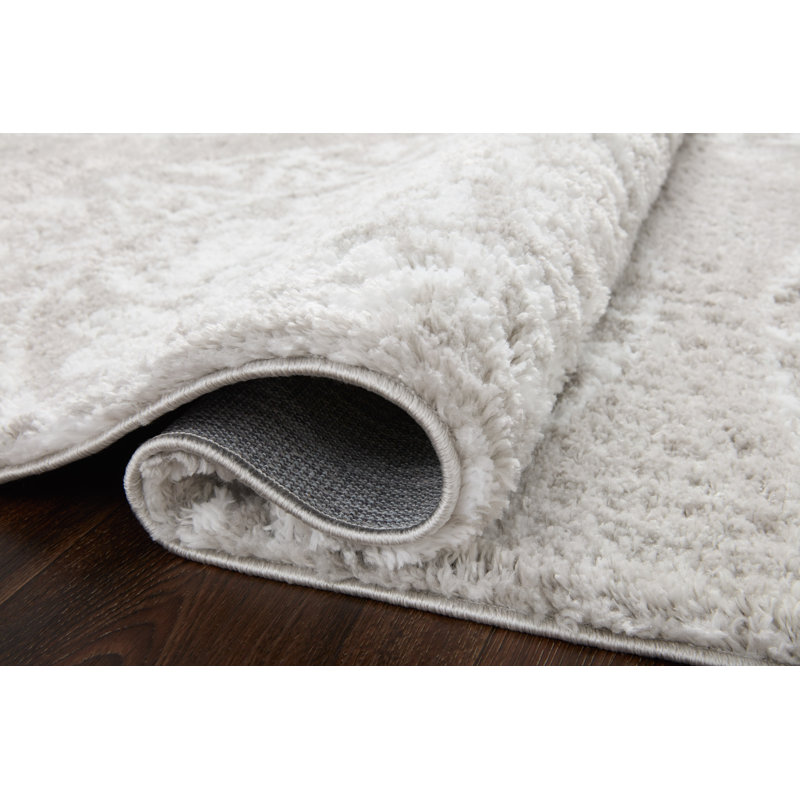 Tapis gris / blanc à poils longs Hudnall, Rectangle 5 pi 3 po x 7 pi 6 po