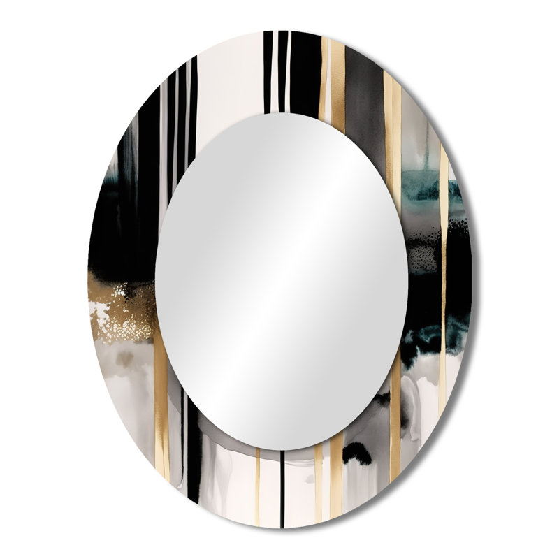 Abstract Transitional Shapes IV - Black Oval Wall Mirror Decor, 43" x 33"