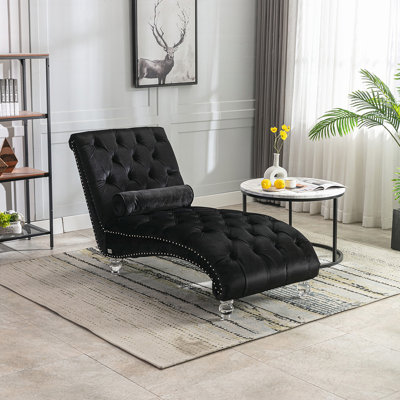 Velvet Chaise Lounge Indoor,Button-Tufted Upholstered Chaise Lounge Chair With Pillow For Bedroom Living Room Office
