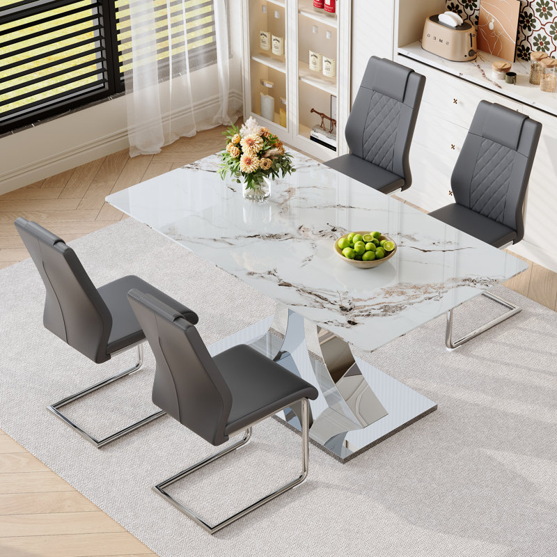 Ensemble de table et chaises de cuisine Elegant, 5 pièces: table, 4 chaises, Gris foncé