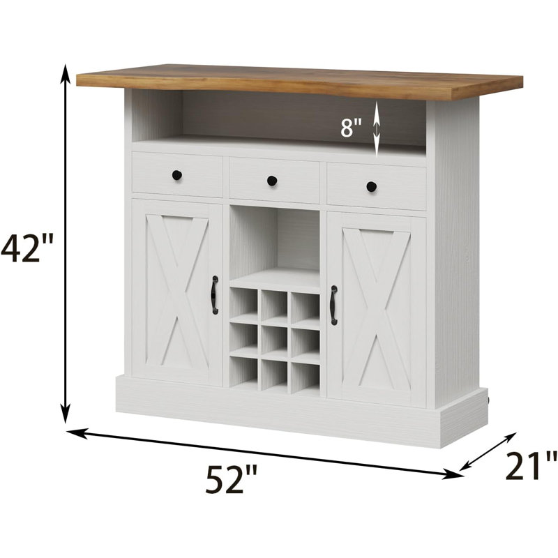 Abrianna 52" Bar Cabinet, Walnut/White