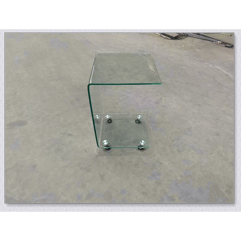 Table d'appoint et de bout en verre transparent en forme de C, petite table de bout en verre trempé