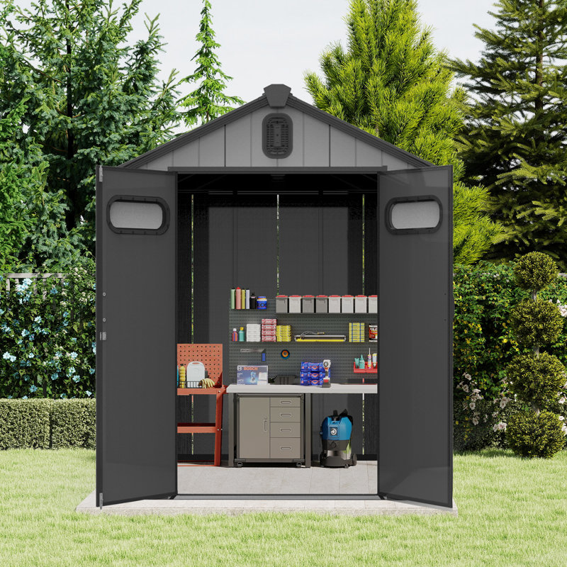 Remise de rangement extérieure en plastique, H 85,87 po x l 71,46 po x P 72,2 po