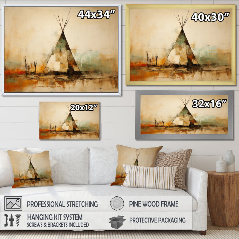 «Yellow Native Tent Rhythms Collage I», art sur toile, Toile tendue, H 30 po x l 40 po