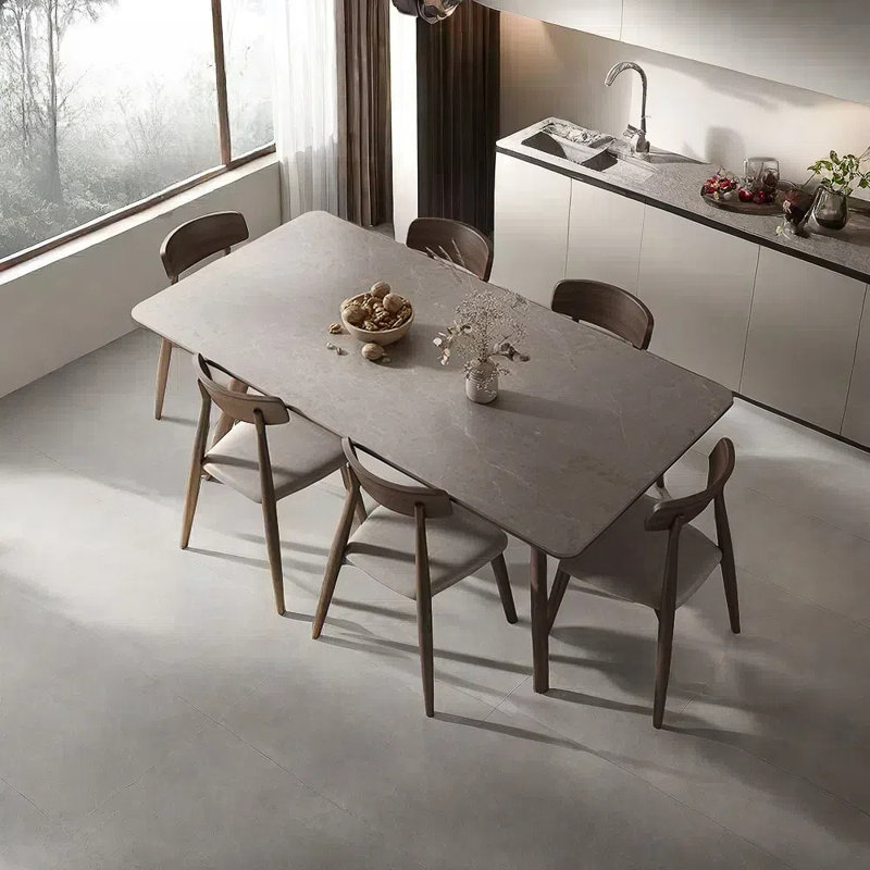 Solid wood and rock board dining table chair set, 29.52"H x 62.99"L x 31.49"W