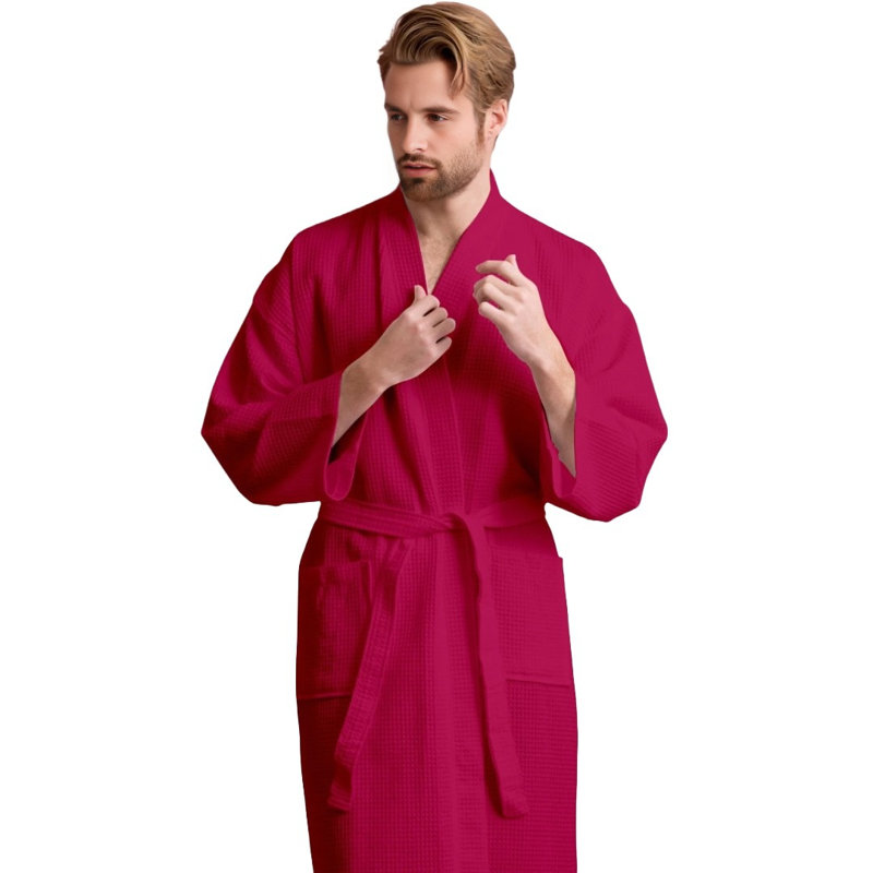 Peignoir mi-mollet avec poches Ellisurg Waffle, Rouge