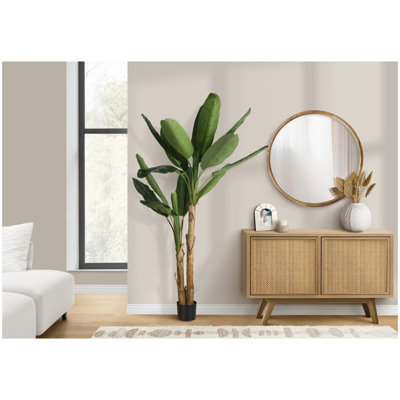 Plante artificielle, bananier de 83 po de hauteur, intérieur, décoratif, faux, plancher, pot, touche réelle, feuilles vertes, pot noir