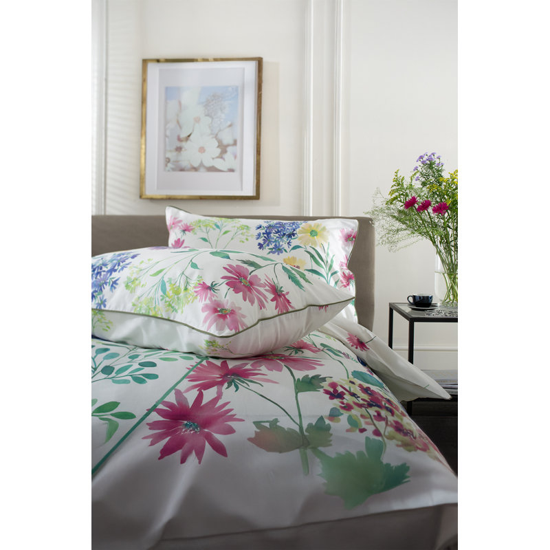 Luxurious Digitally Printed Bamboo Leaves 180 Thre Cotton Floral Duvet Cover Set with Pillowcases Included