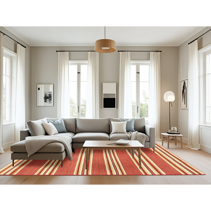 Tapis contemporain orange / jaune, Rectangle 8 pi x 10 pi