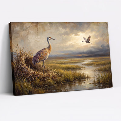 Grues du Canada nichant dans un marais - Tableau sur toile