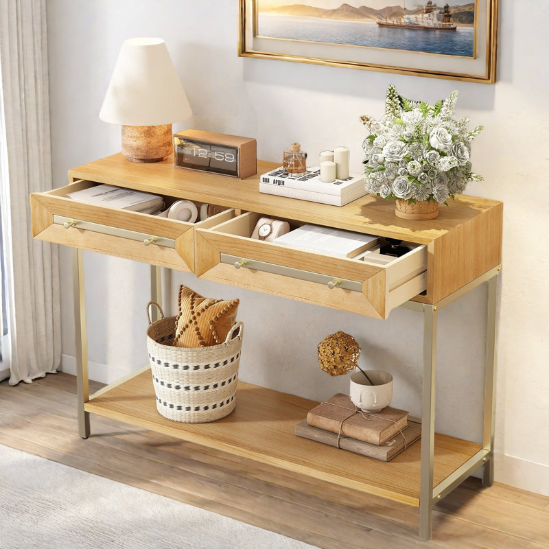 Zephira Console Table With 2 Drawers, Natural