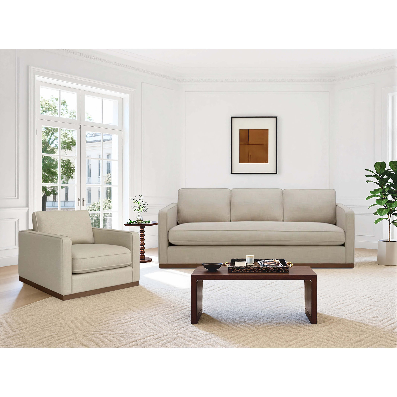 Bobbi 2-Piece Linen Living Room Set, Effie Flax Performance Linen