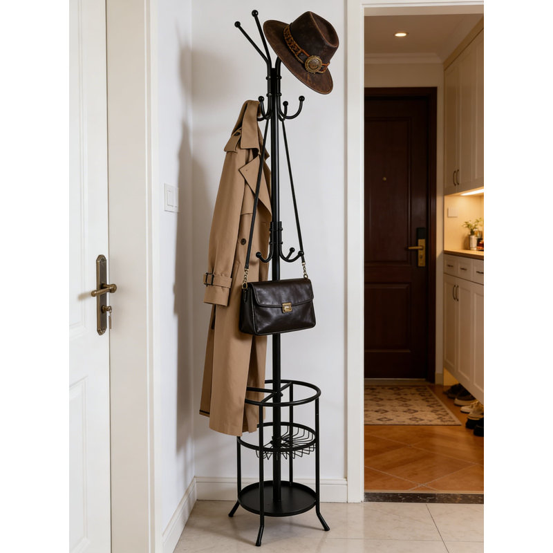 Freestanding Metal Coat Rack With Umbrella Stand, 12-Hook Modern Coat Tree For Entryway, Living Room, Bedroom, And Office Organization