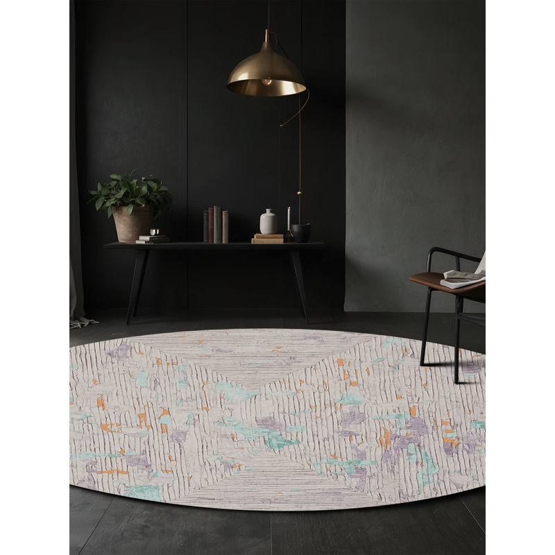 Machine Washable Gray Area Rug, Round 3'