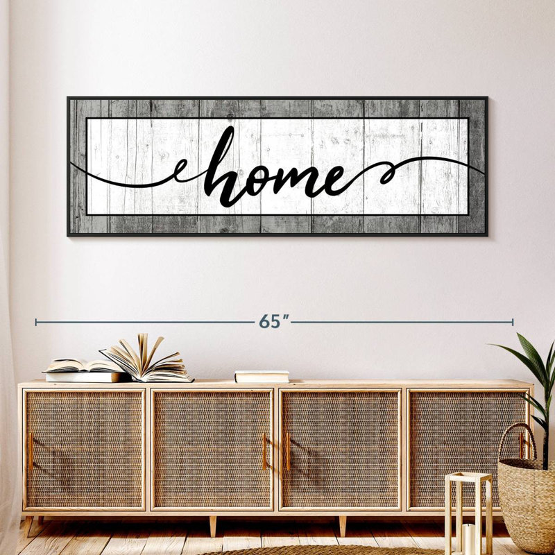 Plaque murale typographique en bois, 57" x 19", Cadre flottant noir
