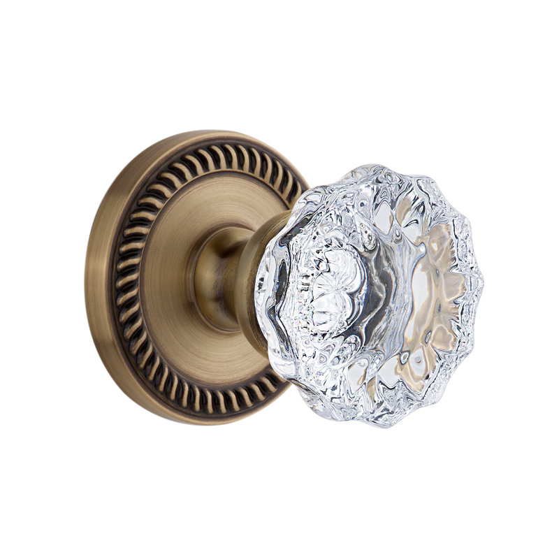Grandeur Newport Rosette Passage with Fontainebleau Crystal Door Knob, Vintage Brass, 2 3/4"