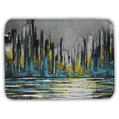 Abstract blue skyline Bath Mat with Non-Slip Backing - Quick Dry Memory Foam Bathroom Rug - Absorbent - Modern Plush Spa-Style - Machine Washable