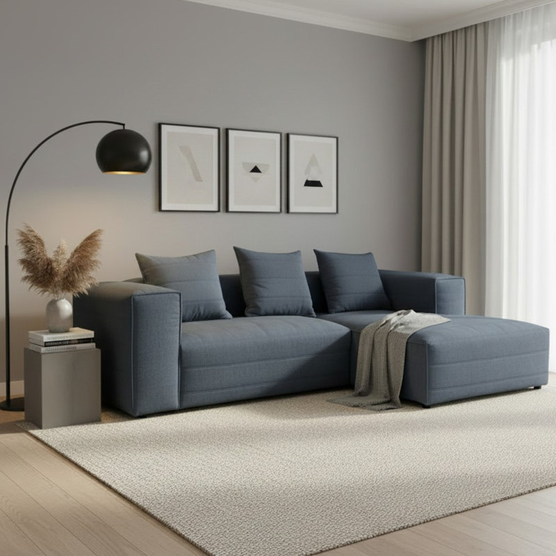 3 Seater Corner Sectional, Right Hand Facing, Blue 
