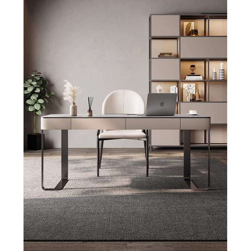 Bureau de direction contemporain avec pieds en U noirs élégants et tiroirs de rangement, H 29,53 po x l 55,12 po x P 25,59 po