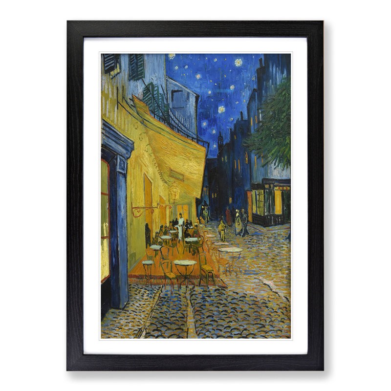 Cafe Terrace at Night by Vincent Van Gogh - Picture Frame Painting on MDF, 36cm H x 27cm W x 2cm D, Black Framed