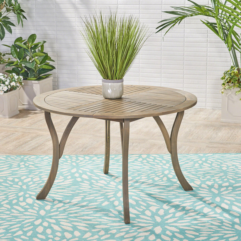Balhi Round Acacia Outdoor Dining Table , 47.25'' in. W 47.25'' in. D, Gray