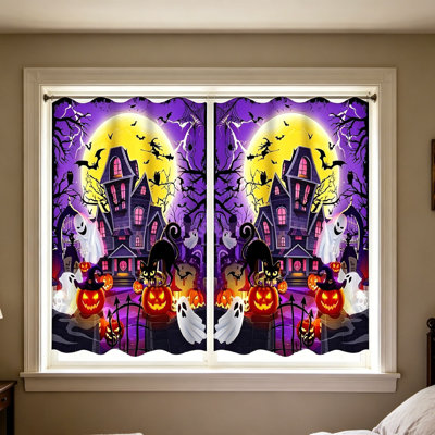 2D Printed Kitchen Curtain Short Panels 1 Pair Washable To Install Suitable For Bedroom Bathroom
