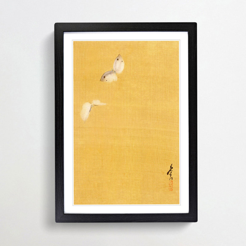 The Two Butterflies by Shibata Zeshin - Framed Print, Black, 50cm H x 35cm W x 2cm D